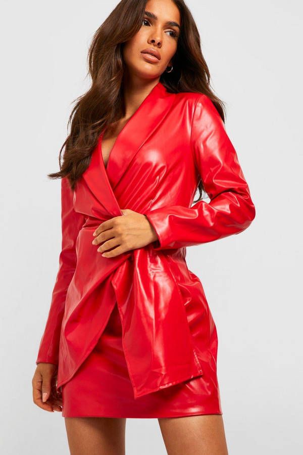 boohoo Premium Pu Wikkel Blazer Jurk, Red