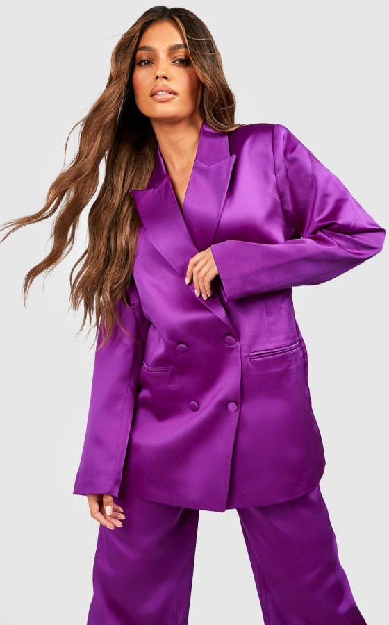 boohoo Premium Satijnen Blazer Met Dubbele Knopen, Jewel Purple