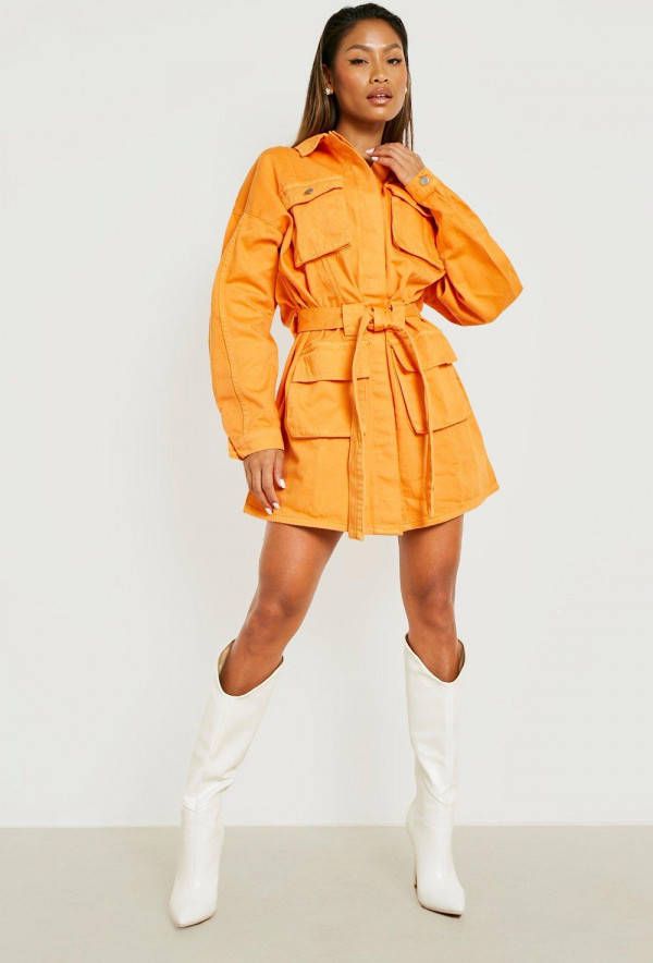 boohoo Premium Tussenjas Jurk Met Utility Zakken(Tot ), Orange
