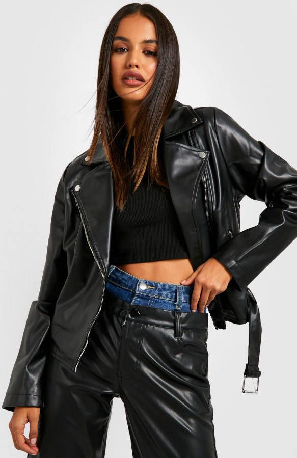boohoo Pu Biker Jas, Black