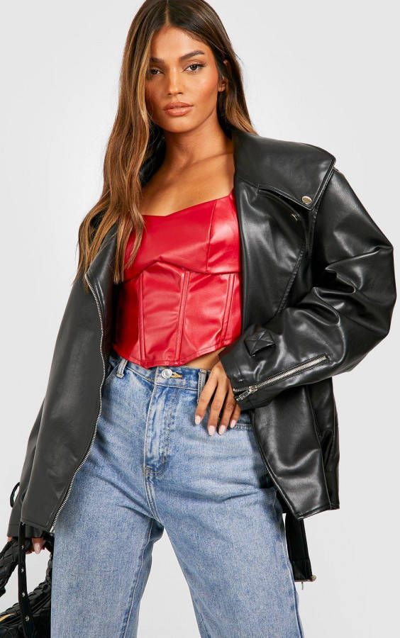 boohoo Pu Corset Top Met Brede Bandjes, Red