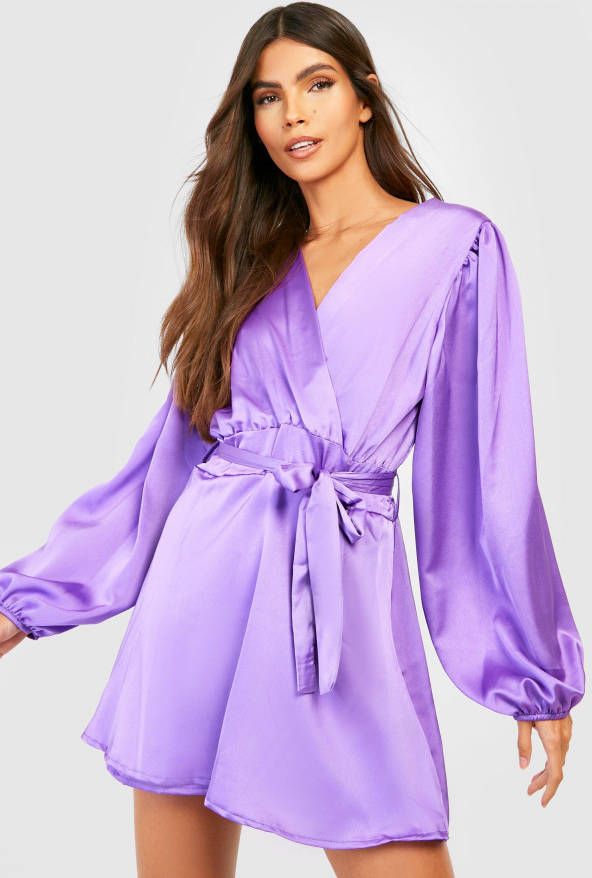boohoo Romper Met Volle Mouwen En Ceintuur, Purple