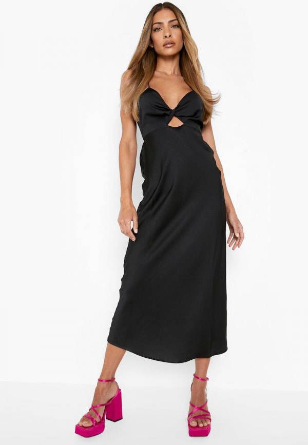 boohoo Satijnen Cut Out Midaxi Jurk Met Bandjes, Black