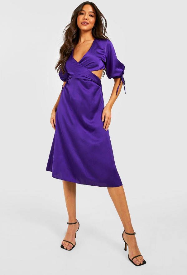 boohoo Satijnen Cut Out Midi Wikkel Skater Jurk, Jewel Purple
