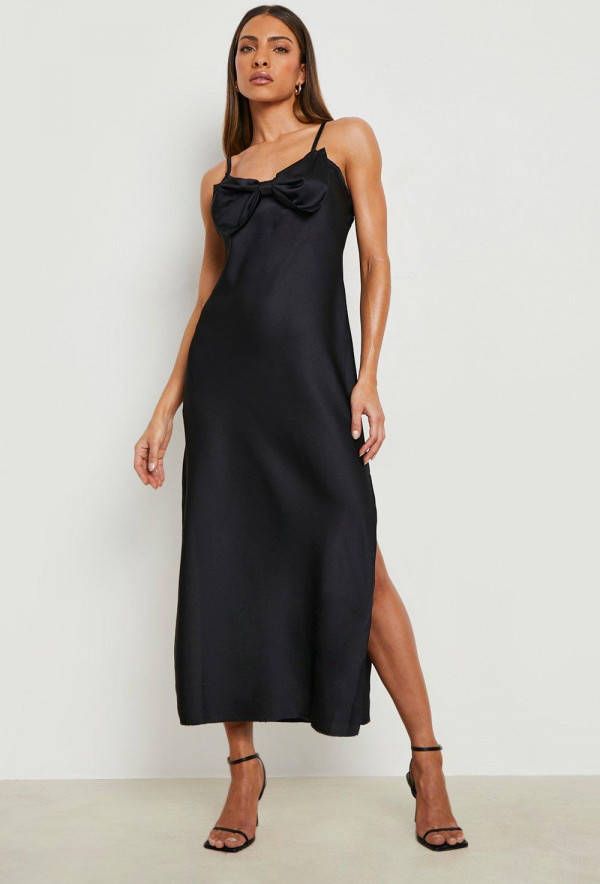 boohoo Satijnen Jurk Met Bandjes, Black