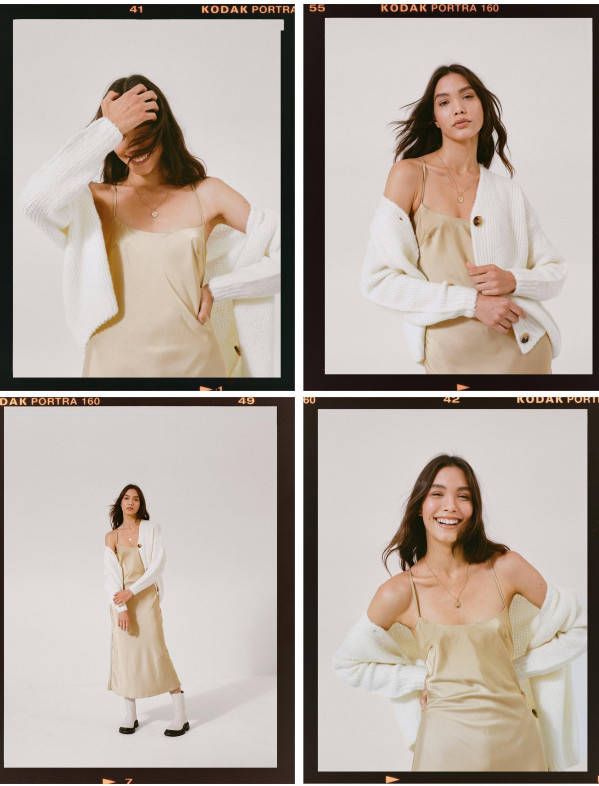 boohoo Satijnen Midi Jurk Met Vierkante Hals, Sand