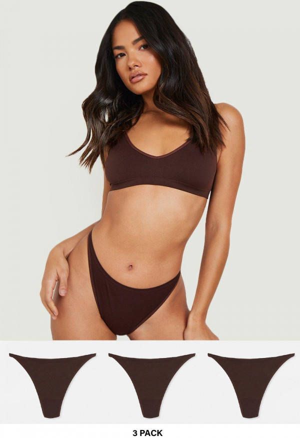 boohoo Second Skin Naadloze Strings(3 Stuks ), Chocolate