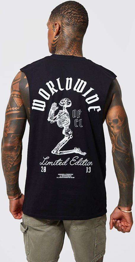 boohoo Skelet Tank Top Met Rugopdruk En Grote Armgaten, Black