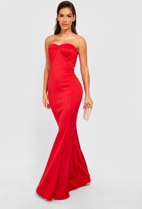 boohoo Strapless Flared Gelegenheids Maxi Jurk, Red