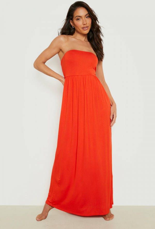 boohoo Strapless Maxi Strand Jurk, Orange