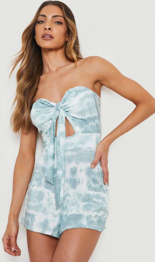 boohoo Strapless Tie Dye Romper, Green