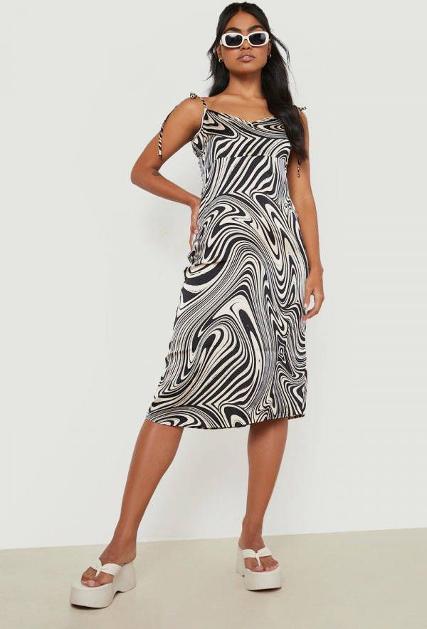 boohoo Swirl Print Midi Jurk Met Bandjes, Black