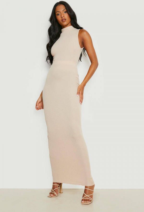 boohoo Tall Geribbelde Maxi Kokerrok, Stone