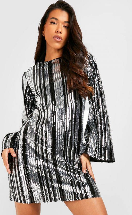 boohoo Tall Loshangende Mini Jurk Met Engelenmouwen, Silver