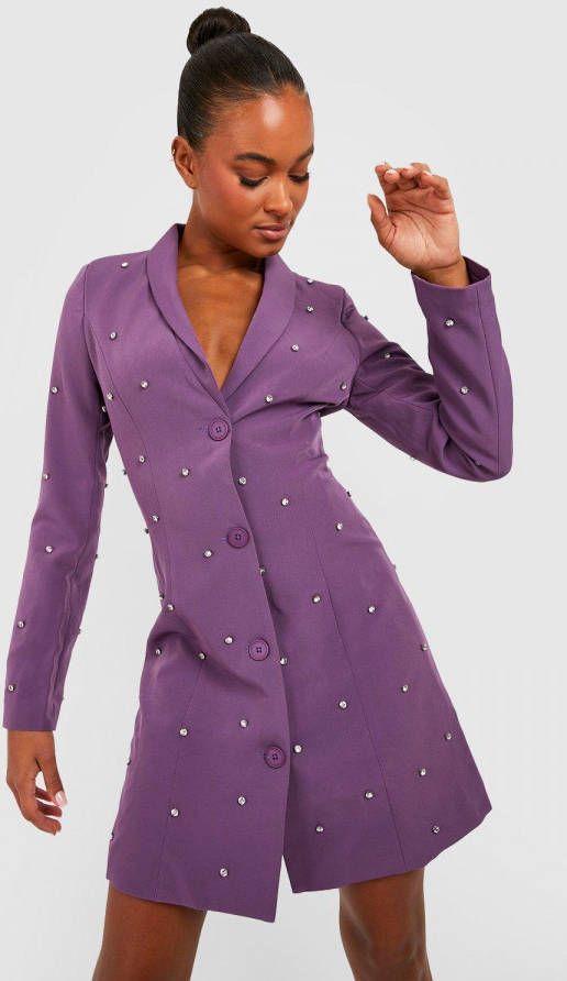 boohoo Tall Versierde Blazer Jurk, Purple