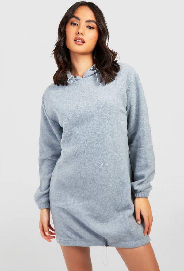 boohoo Trui Jurk Met Capuchon En Lus, Grey