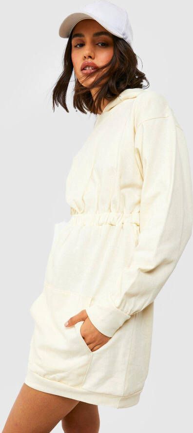 boohoo Trui Jurk Met Geplooide Taille, Ecru