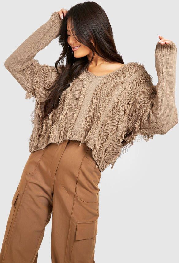 boohoo Trui Met Kwastjes, Stone