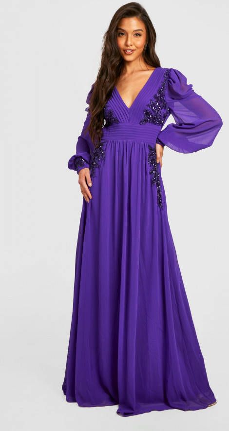 boohoo Versierde Chiffon Glitter Maxi Jurk Met Pailletten, Jewel Purple
