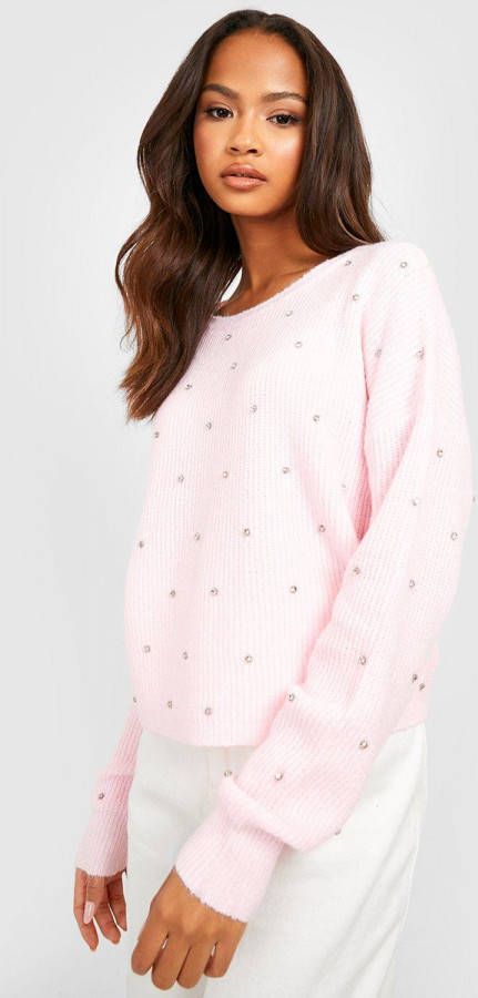 boohoo Versierde Gebreide Trui, Baby Pink