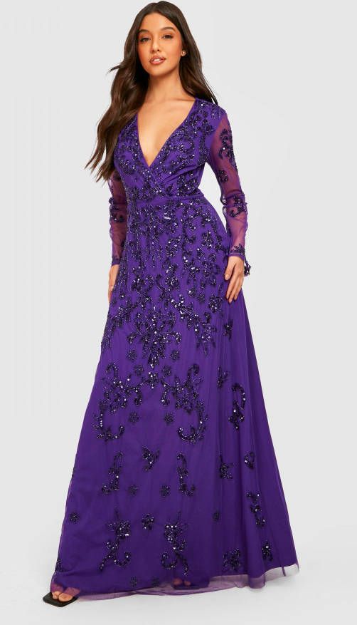 boohoo Versierde Maxi Jurk Met Laag Decolleté,, Jewel Purple