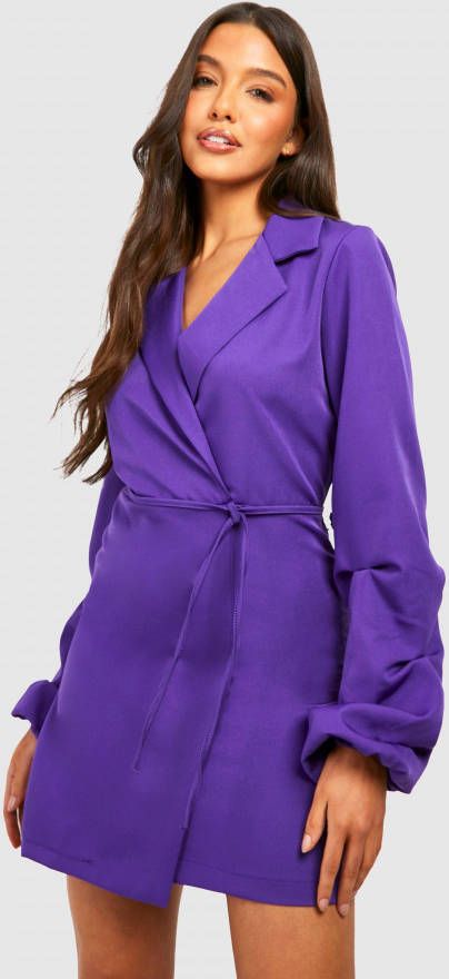 boohoo Wikkel Blazer Jurk Met Geplooide Mouwen, Purple
