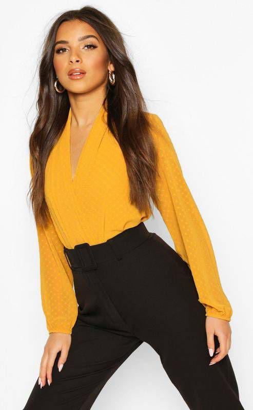 boohoo Dobby Mesh Wikkel One Piece, Geel