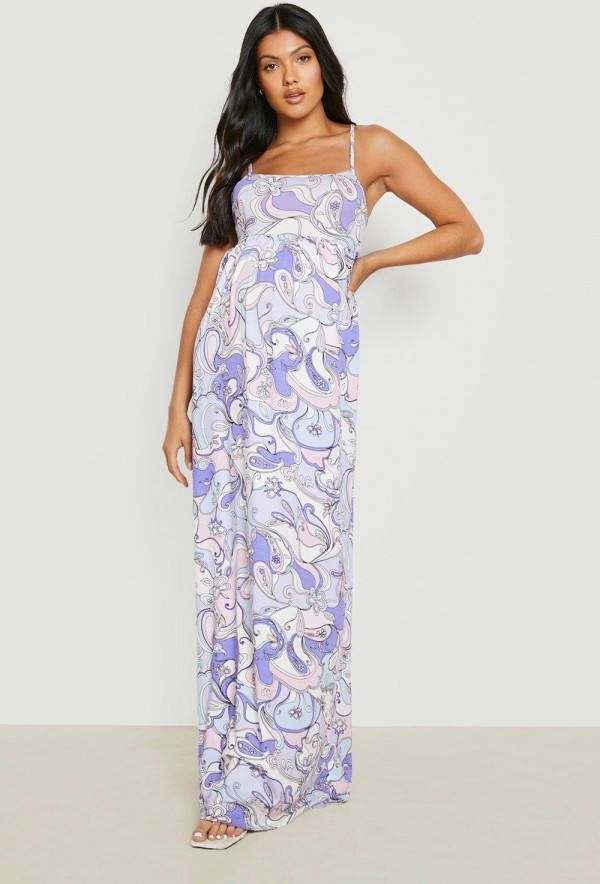 boohoo Zwangerschap Bloemen Maxi Jurk Met Bandjes, Blue