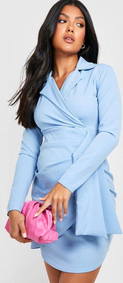 boohoo Zwangerschap Geplooide Scuba Blazer Jurk, Light Blue