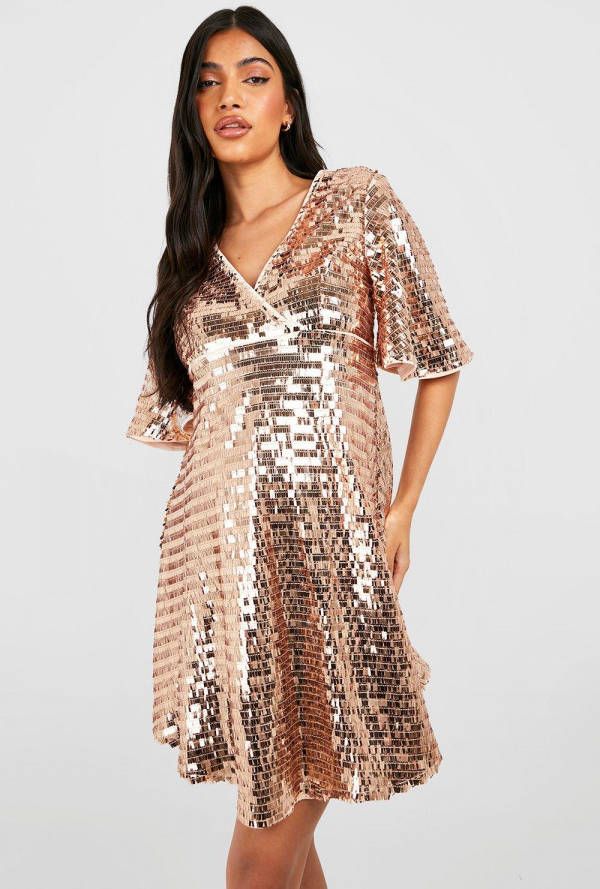 boohoo Zwangerschap Glitter Skater Jurk Met Pailletten, Gold