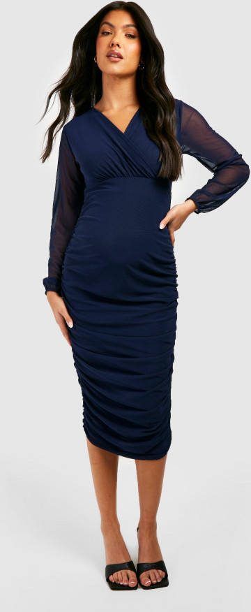 boohoo Zwangerschap Mesh Midi Wikkeljurk, Navy