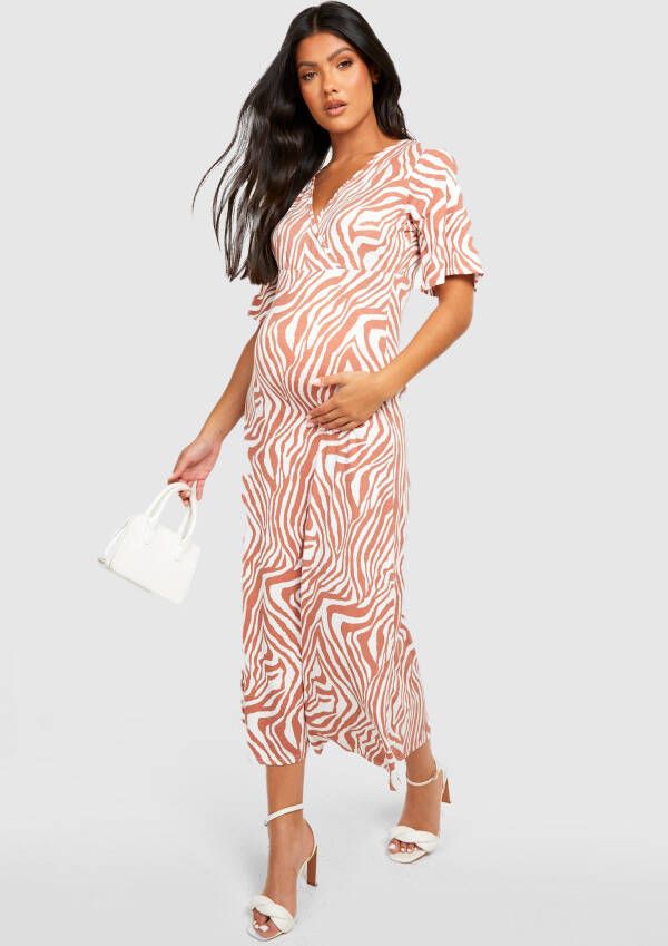 boohoo Zwangerschap Zebraprint Midaxi Jurk, Cream