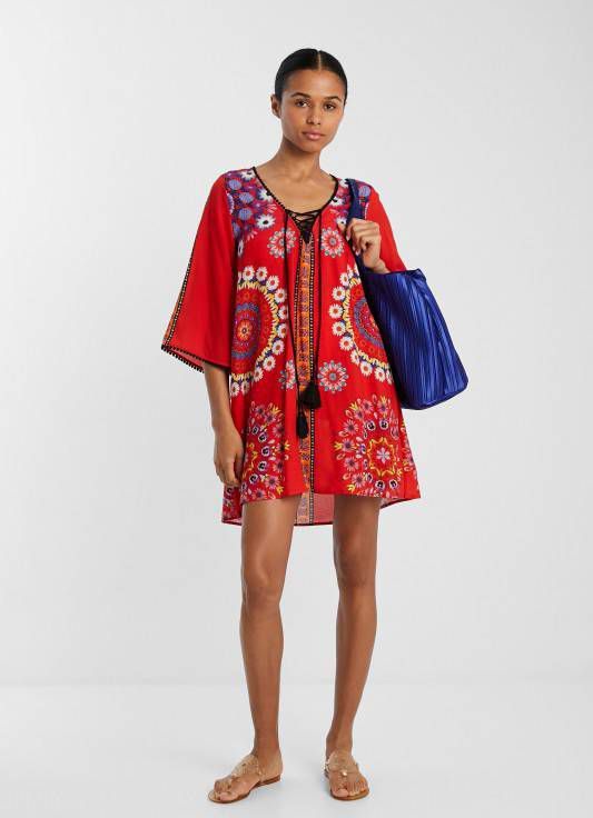 Desigual Strandjurk met gebloemde mandala's RED