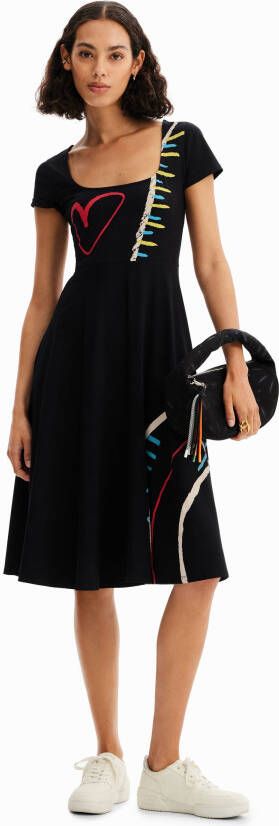 Desigual Wijd uitlopende en arty tricot jurk