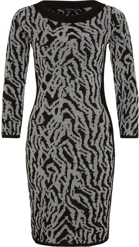 comma gebreide jurk met contrastbies en glitters zwart/grijs