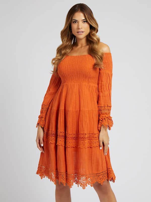 Guess Off Shoulder Macramé Jurk
