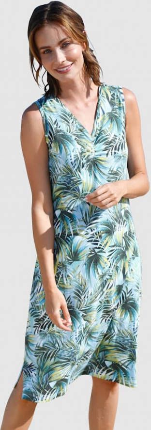 maritim Jurk met modieuze bladerenprint Turquoise/Geel/Groen