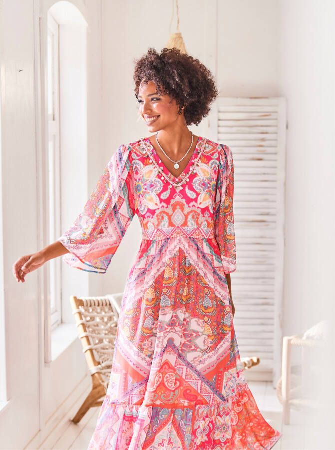 Jurk met print in ecru/rozenkwarts bedrukt van heine