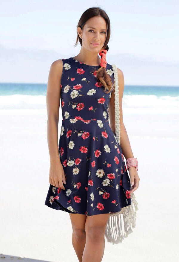 Strandjurk in marine/rood geprint van Beachtime