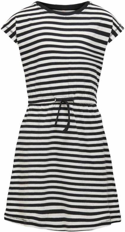 ONLY KIDS gestreepte A lijn jurk KONMAY van biologisch katoen wit/zwart
