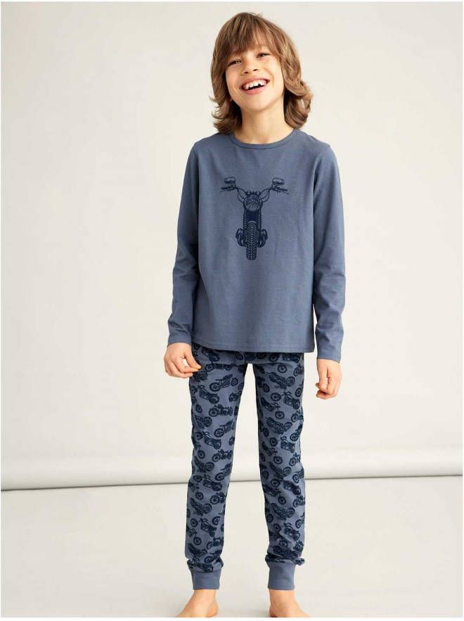 NAME IT KIDS pyjama NKMNIGHTSET met printopdruk grijsblauw