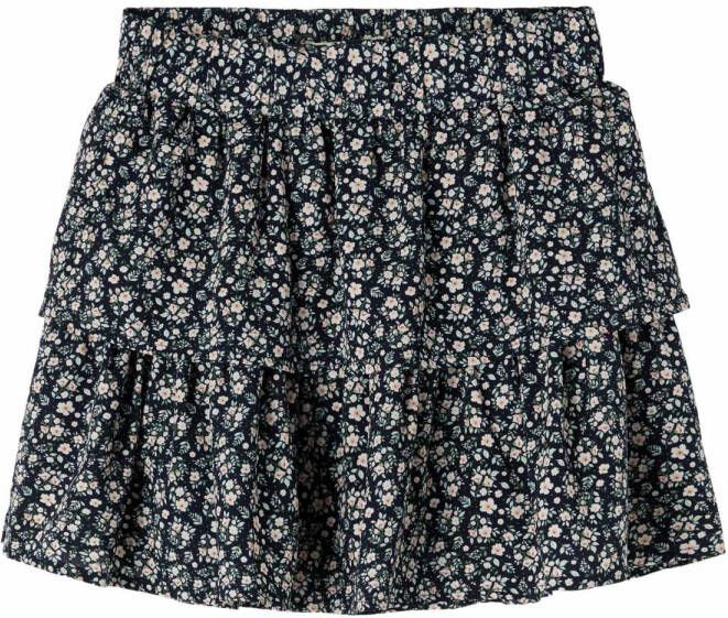 NAME IT KIDS gebloemde rok NKFVINAYA van gerecycled polyester donkerblauw