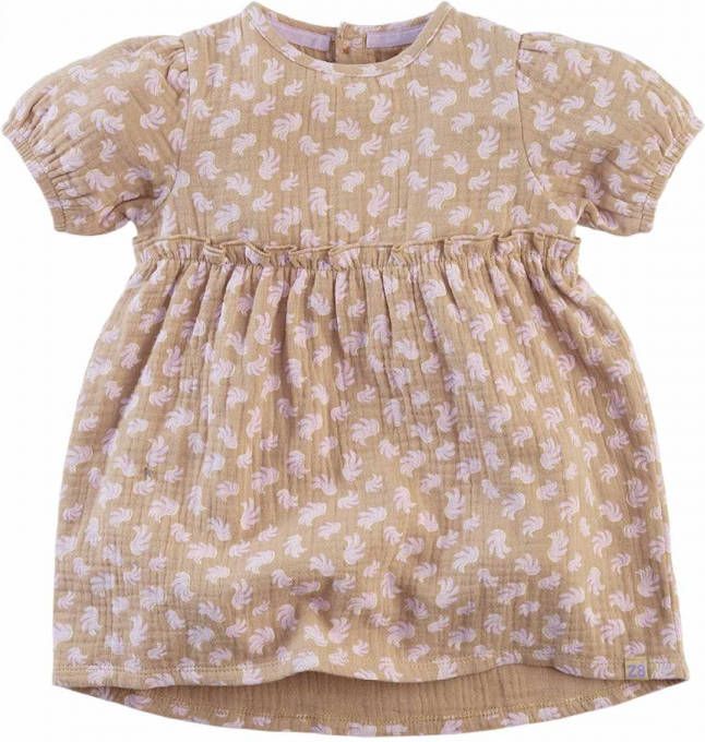 Z8 jurk Thaxa met all over print en ruches beige/wit