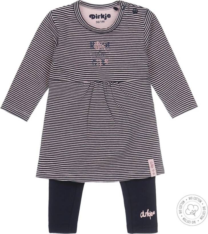 Dirkje gestreepte baby jurk + legging met biologisch katoen donkerblauw/roze online kopen