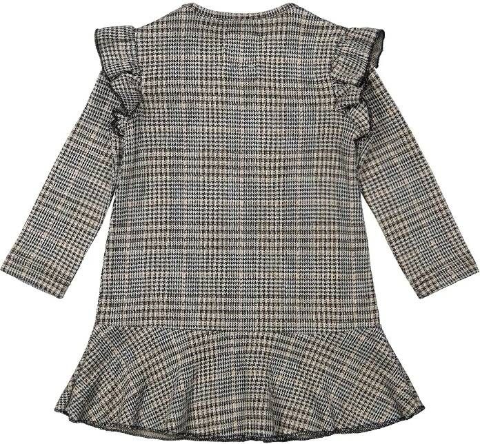 Koko Noko geruite jurk met contrastbies en glitters grijs/goud