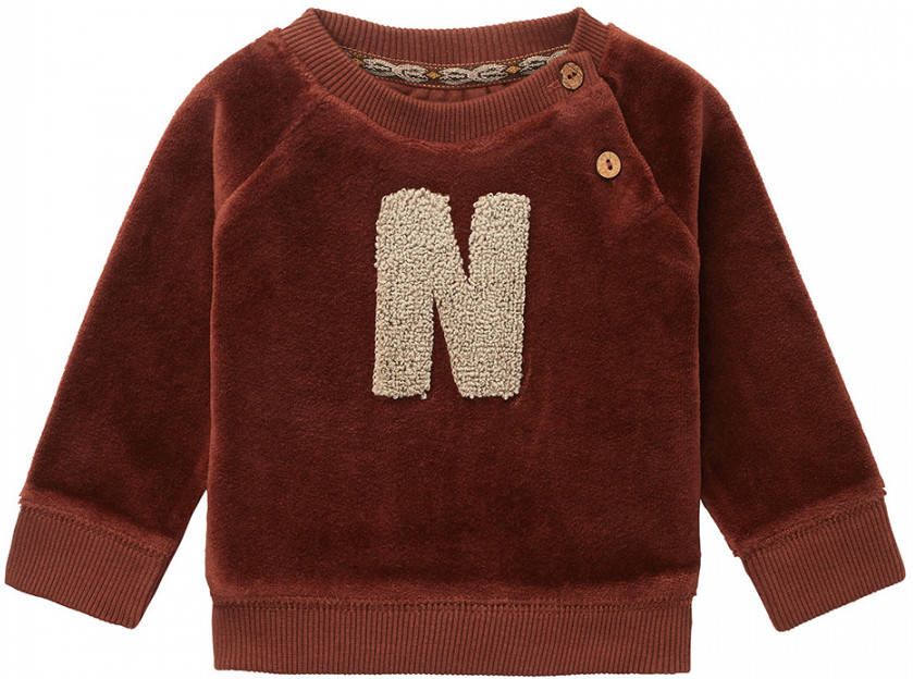 Noppies baby sweater Robel met tekst roestbruin
