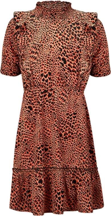 Retour Denim jurk Penny met panterprint en ruches papaya/zwart