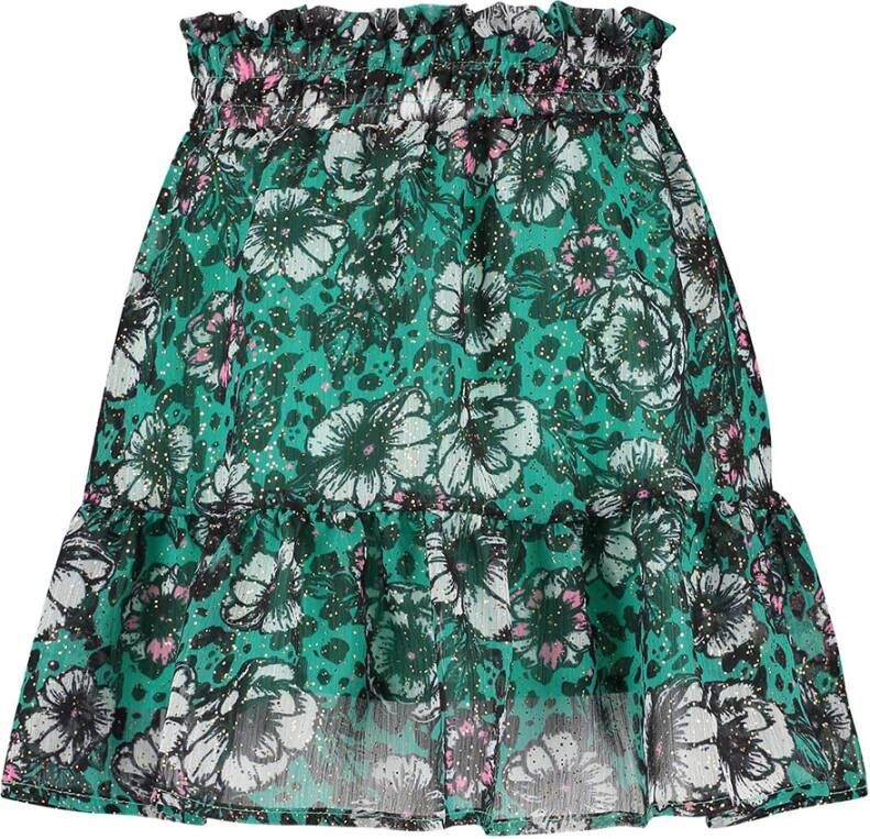 Vingino semi transparante rok Qisha met all over print en volant roze/oranje