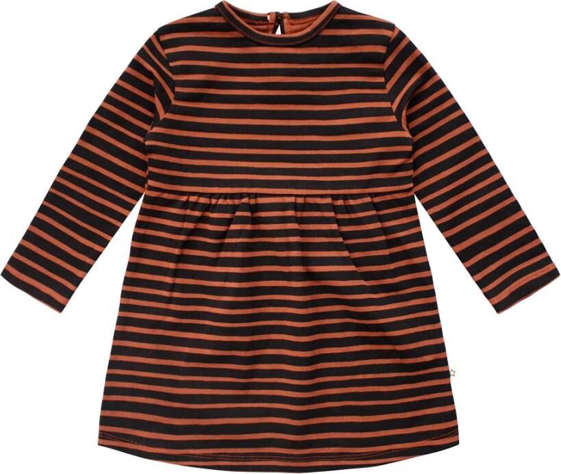 Your Wishes gestreepte baby A lijn jurk met biologisch katoen bruin/zwart