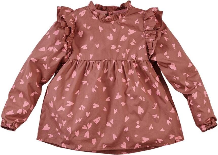Z8 longsleeve Lilly met all over print en ruches roestbruin/roze
